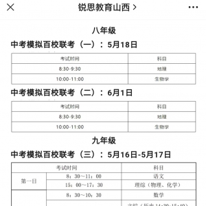 5月份考试时间安排
