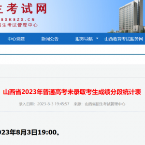 山西省2023年普通高考未录取考生成绩分段统计表